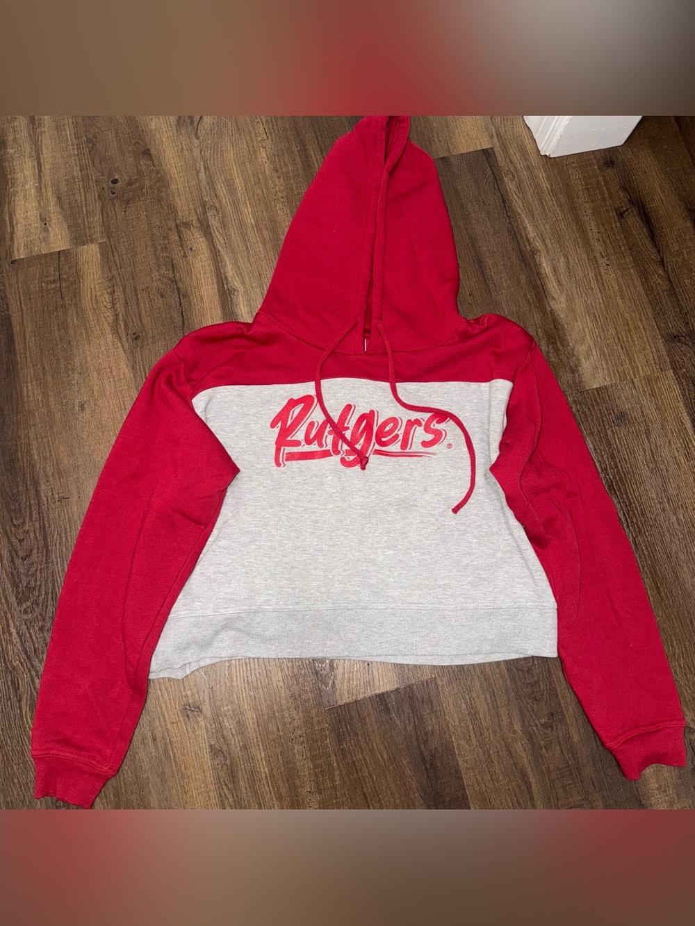 Rutgers University Cropped Hoodie Red/Gray Colorblock - Size XL